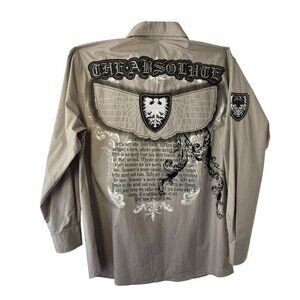 Russo Spirit Shirt Men 3XL Gothic Crest Wing Graphic Btn Up Y2K Affliction Style